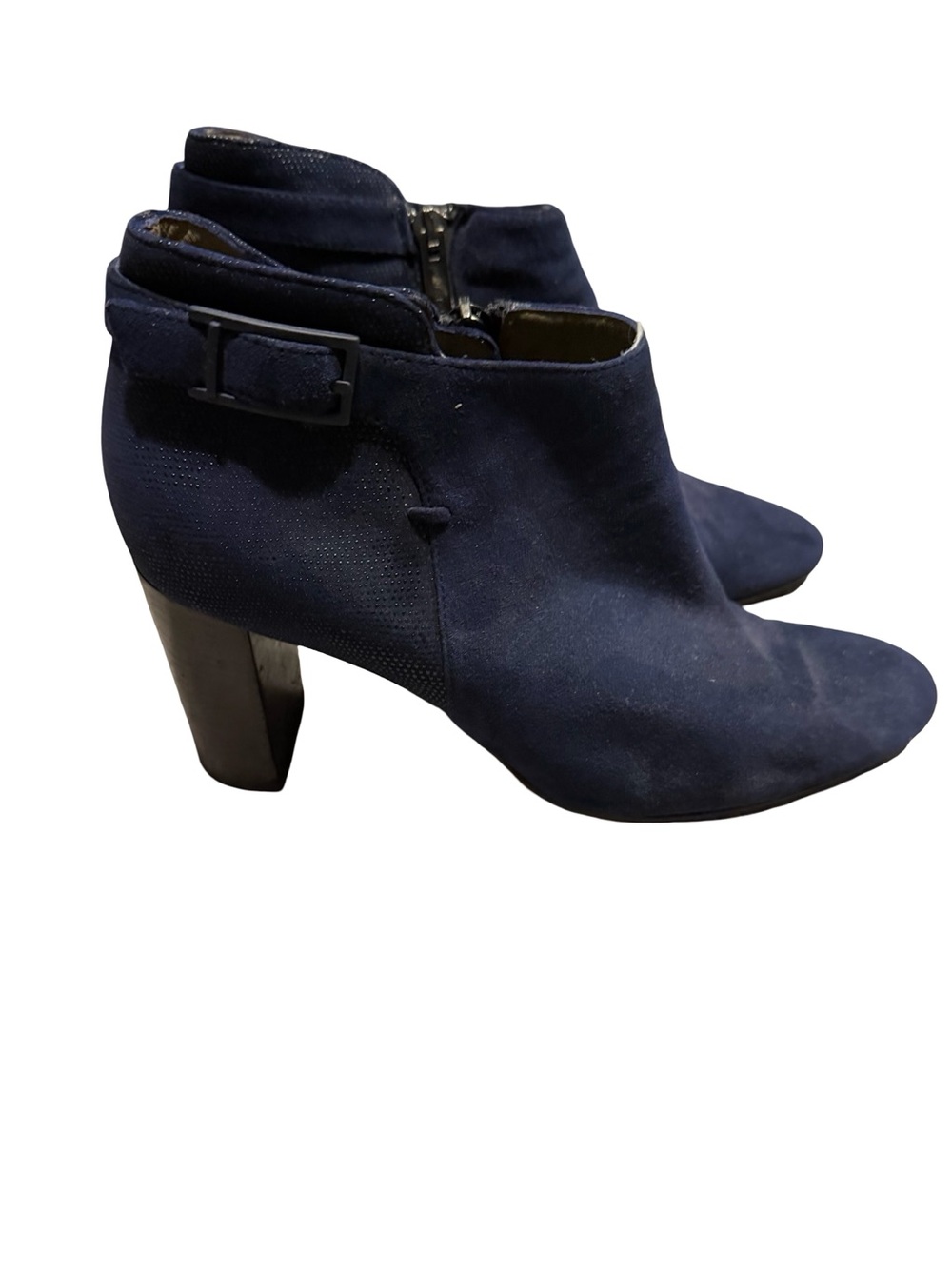 Aquatalia Navy Suede Ankle Booties with Block Heel